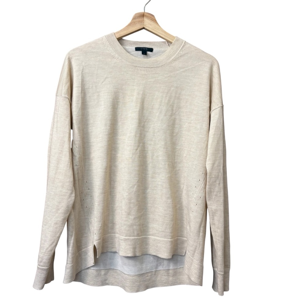 J. CREW Lightweight Merino‎ Wool Blend Tunic Relaxed Fit Sweater Beige Size M